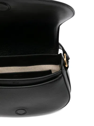 Chloé Grained Leather Shoulder Bag With Prominent Logo Detail In Black