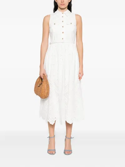 Self-portrait Embroidered Belted Dress In White