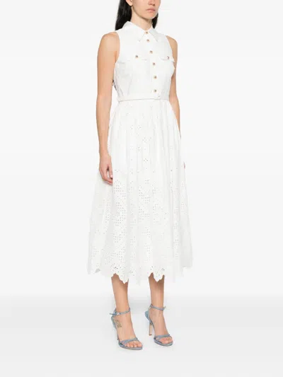 Self-portrait Embroidered Belted Dress In White