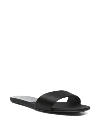 Loulou Studio 10mm Stella Satin Flat Slides In Black