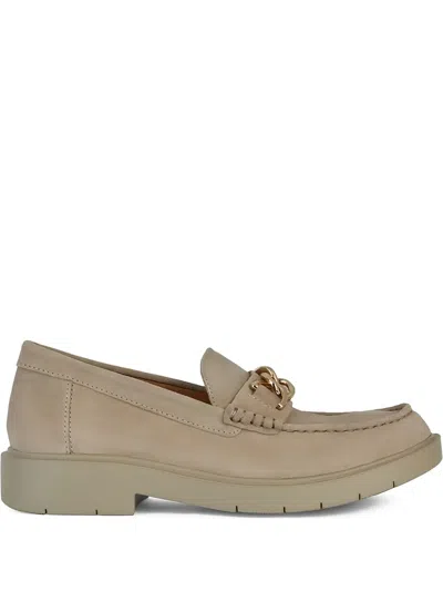 Geox Spherica Chain-link Suede Loafers In Neutral