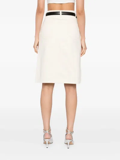 Self-portrait Denim Midi Skirt In Neutral