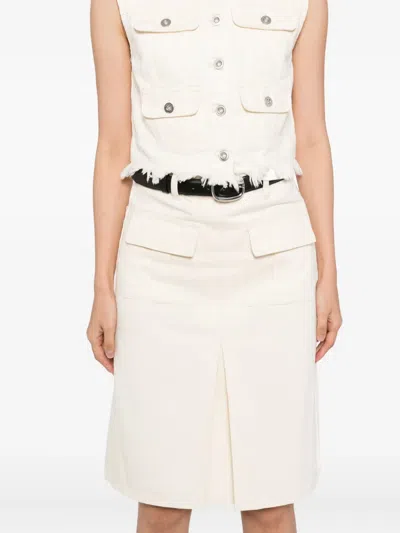 Self-portrait Denim Midi Skirt In Neutral