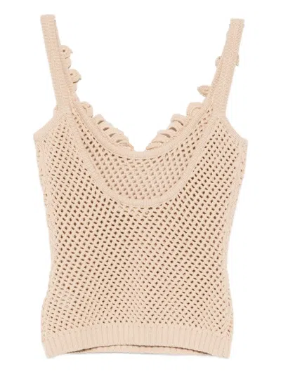 Elie Saab Floral Embroidered Mesh Top In Brown