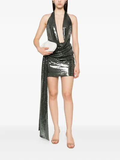 Alex Perry Sequin-embellished Halterneck Mini Dress In Green