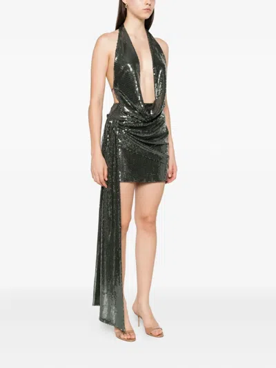 Alex Perry Sequin-embellished Halterneck Mini Dress In Green