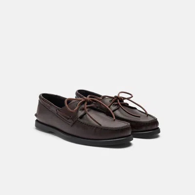 Scarosso Morgan Round-toe Lace-up Boat Shoes In Brown