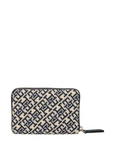 Tommy Hilfiger Jacquard Monogram Logo Medium Zip Wallet In Blue