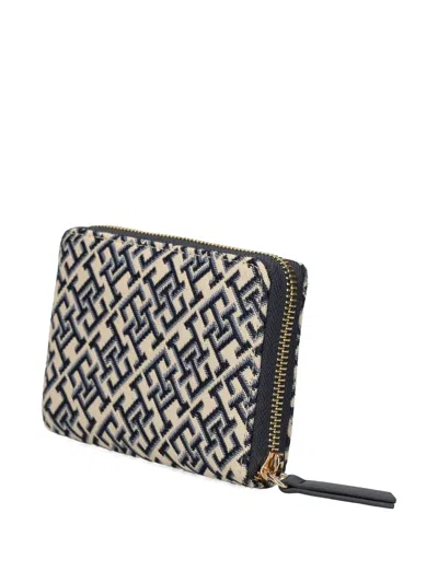 Tommy Hilfiger Jacquard Monogram Logo Medium Zip Wallet In Blue