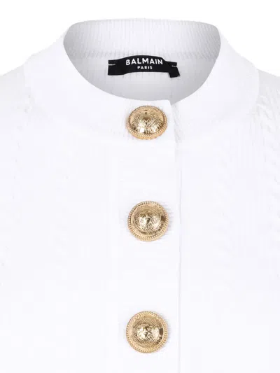 Balmain Crewneck Ribbed Cardigan Short Sleeves In White
