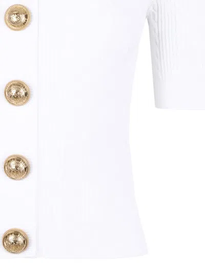Balmain Crewneck Ribbed Cardigan Short Sleeves In White