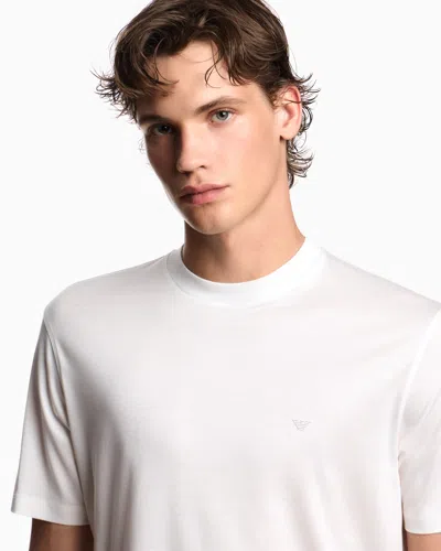 Emporio Armani Asv Domed Logo Pima-jersey T-shirt In White