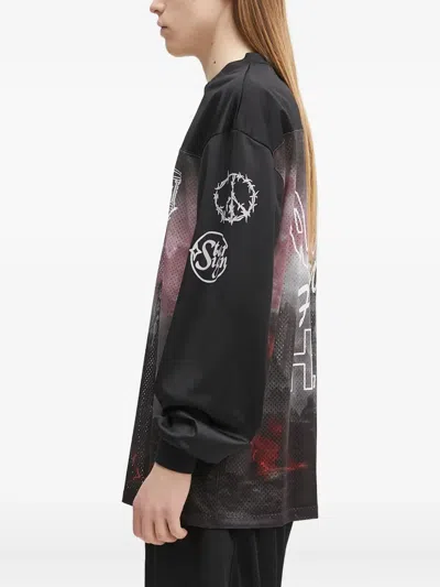 Aries Mesh-panel Graphic Long-sleeve T-shirt In Black