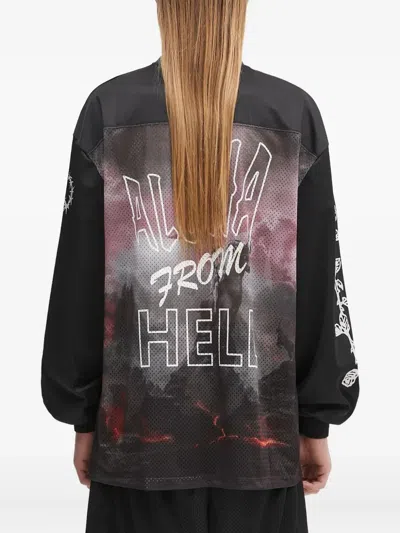 Aries Mesh-panel Graphic Long-sleeve T-shirt In Black