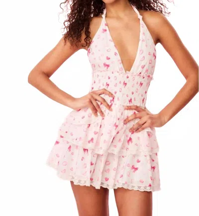 Loveshackfancy Deanna Halter Mini Dress In White In Pink