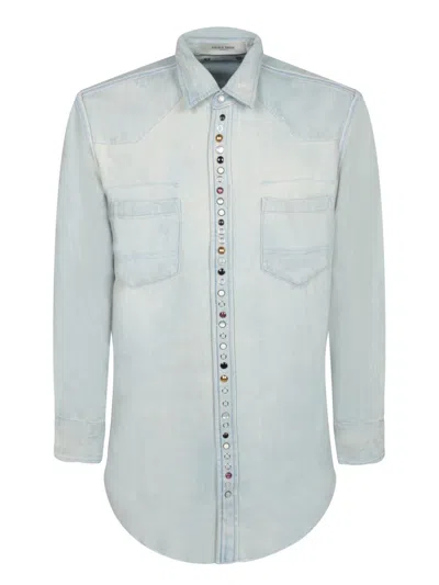 Golden Goose Golden Collection Bleached Denim Shirt In Blue