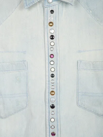 Golden Goose Golden Collection Bleached Denim Shirt In Blue