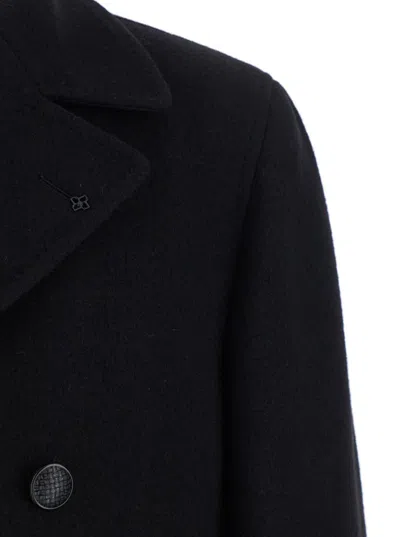 Tagliatore 'arden' Black Double-breasted Coat With Notched Revers In Black
