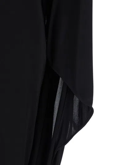 Stella Mccartney Black Asymmetric Midi Dress With High Neck And One Cape Sleeve In Black