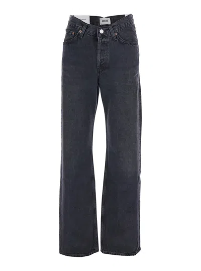 Agolde Blue Jeans With High Waist And Logo Patch On The Rear In Black