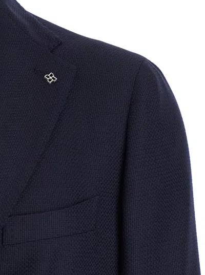 Tagliatore Blue Single-breasted Jacket With Notched Revers In Blue