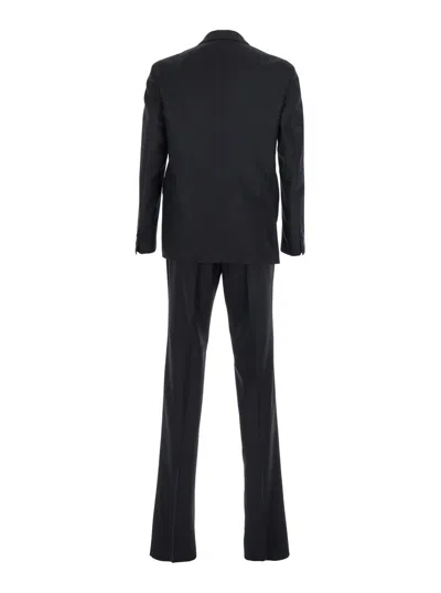 Tagliatore Black Single-breasted Suit With Notched Revers In Wool Man In Black