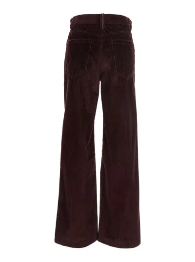 Brunello Cucinelli Bordeaux Corduroy Pants With Concealed Front Closure In Burgundy