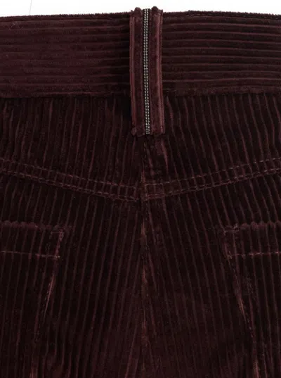 Brunello Cucinelli Bordeaux Corduroy Pants With Concealed Front Closure In Burgundy
