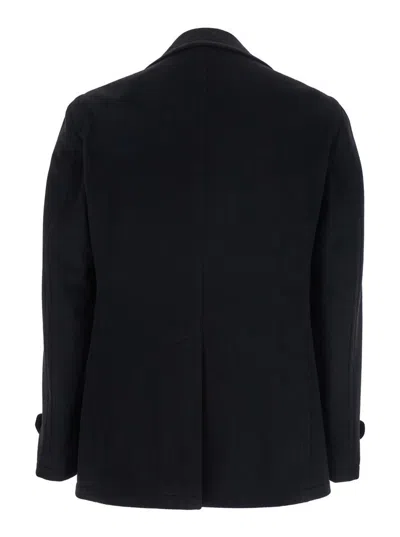 Tagliatore Black Double-breasted Coat With Wide Notched Revers In Black