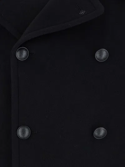 Tagliatore Black Double-breasted Coat With Wide Notched Revers In Black