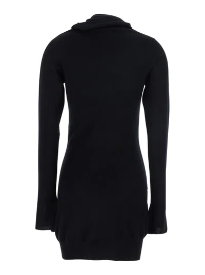 Attico Knee Length Dress Featuring Button Detailing In Black