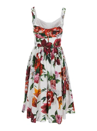 Dolce & Gabbana Multicolor Midi Dress With Wide Neckline And All-over Floral Print