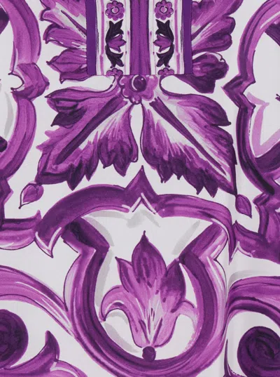 Dolce & Gabbana Majolica Silk Twill Long-sleeve Mini Shift Dress In Purple