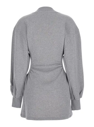 Attico Grey Mini Dress With V Neck And Logo Lettering On The Front In Gray