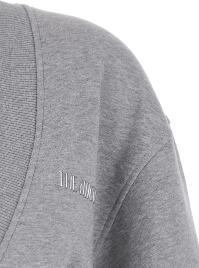Attico Grey Mini Dress With V Neck And Logo Lettering On The Front In Gray