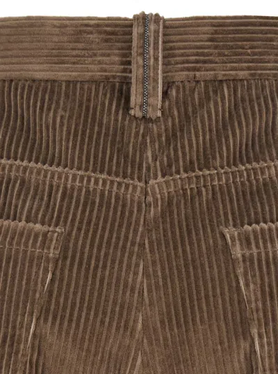 Brunello Cucinelli Brown Corduroy Pants With Concealed Front Closure In Brown