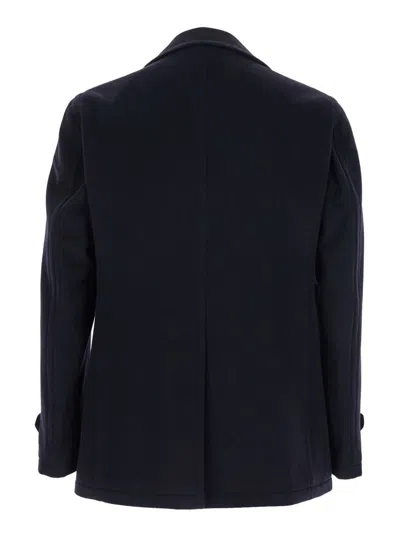 Tagliatore Blue Double-breasted Coat With Wide Notched Revers In Blue