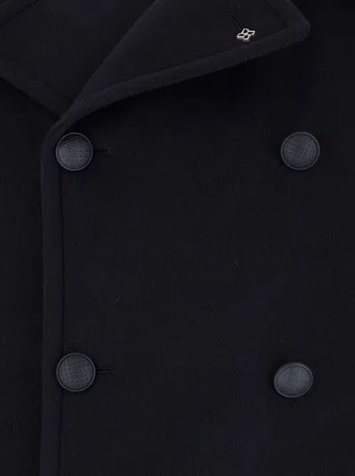 Tagliatore Blue Double-breasted Coat With Wide Notched Revers In Blue