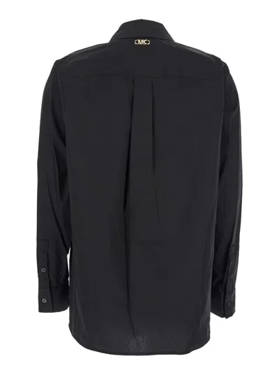 Michael Kors Black Shirt With Button-down Collar And One Front Patch Pocket In Cotton Stretch Woman In Black