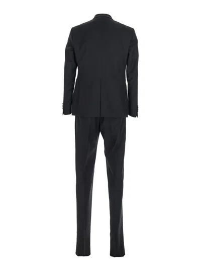 Tagliatore Black Single-breasted Suit With Notched Revers In Wool Man In Black