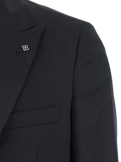 Tagliatore Black Single-breasted Suit With Notched Revers In Wool Man In Black