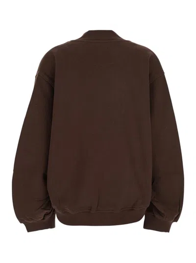 Attico Brown Cropped Sweatshirt With V Neck And Logo Lettering On The Front In Cotton Woman In Brown