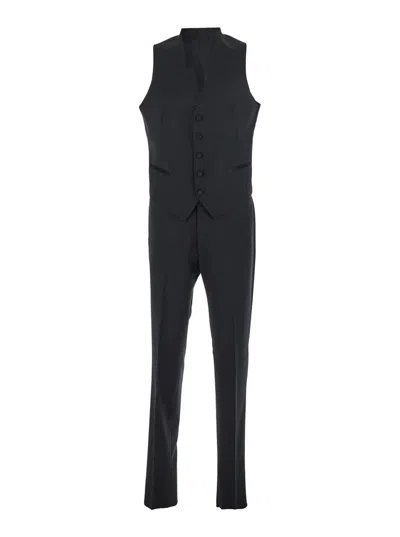 Tagliatore Black Single-breasted Suit With Notched Revers In Wool Man In Black