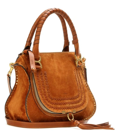Shop Chloé Marcie Medium Suede Shoulder Bag In Caramel