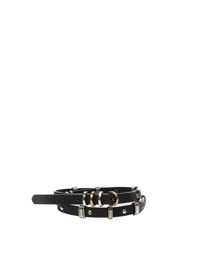 Pinko Leather Belt With Adjustable Length And Metallic Accents In Black