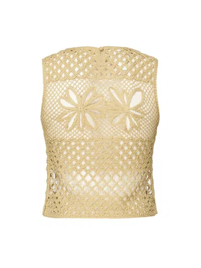 Pinko Fantasy Net Crochet Floral Top Keyhole In Neutral