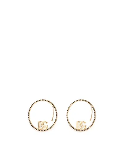 Dolce & Gabbana Ear Cuff Earrings With Dg Logo And Rhinestones In Black
