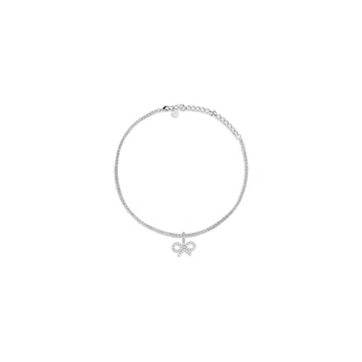 Self-portrait Women Tennis Necklace With Bow Pendant In Metallic