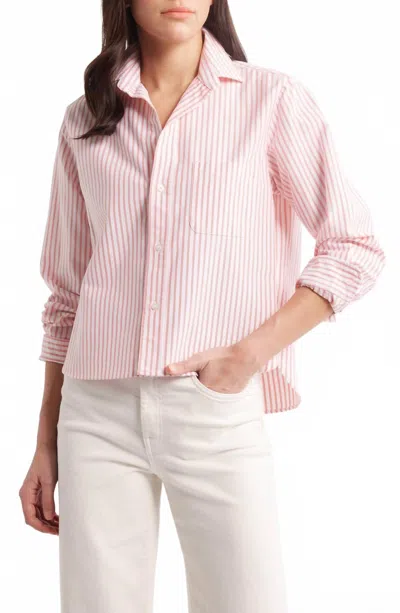 Frank & Eileen Silvio Untuckable Button Up Shirt In Coral Stripe In Pink