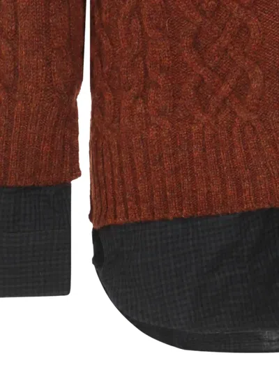 Moschino Collared Cable Knit Textured Crewneck Sweater In Brown